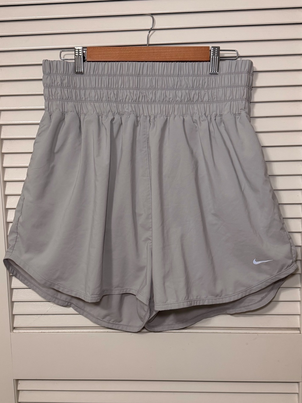 Nike Light Gray Women’s Athletic Shorts with Smocked Waist